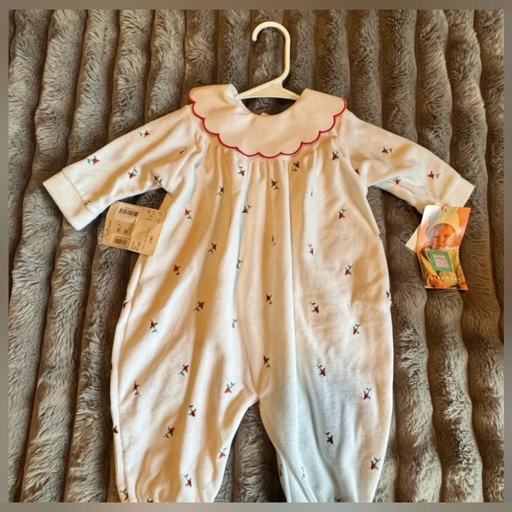 Vintage Little Me White Footie with Red and Green Details